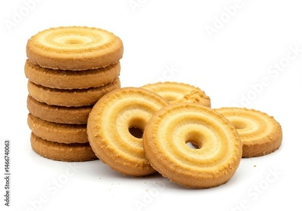 Fototapeta Stack of danish butter cookies on white background
