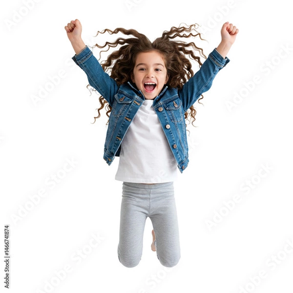 Fototapeta happy little girl jumping around happily