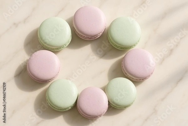 Fototapeta Elegant lilac and mint macarons composition for culinary art and dessert presentation