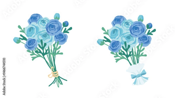 Fototapeta Ranunculus bouquet. Bouquet bound with straw twine and wrapped with ribbon.