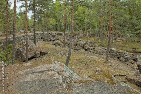 Fototapeta The historical Hevonniemi quarry of Pyterlahti, where red granite quarry was excavated in 1820-30s for victory column of Alexander I, "the world´s largest monlith", erected on Palace Square in Saint P