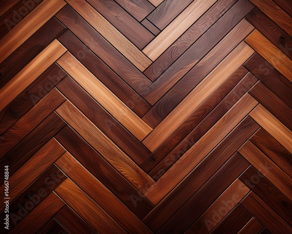 Obraz Rich brown tones with grain variations on a wood floor with a chevron design give it a sophisticated, classic appearance.