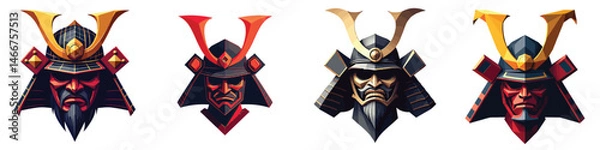 Fototapeta low-poly Vector triangular samurai helmet in a vector illustration against a transparent background, This polygonal style reflects a trendy and modern logo design, making it suitable for printing.