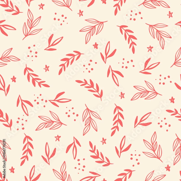 Fototapeta Hand Drawn Simple Line Leaves Vector Seamless Pattern