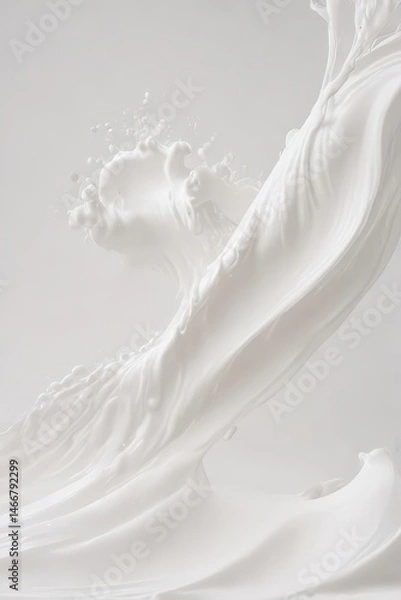 Fototapeta Abstract swirling milk waves on pristine white background , motion, glossy, white background