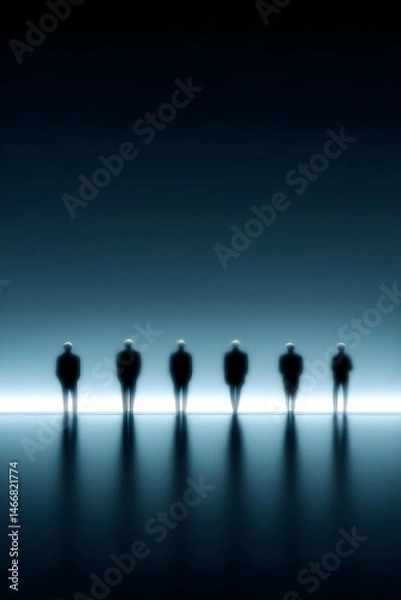 Fototapeta Silhouetted figures against a glowing backdrop