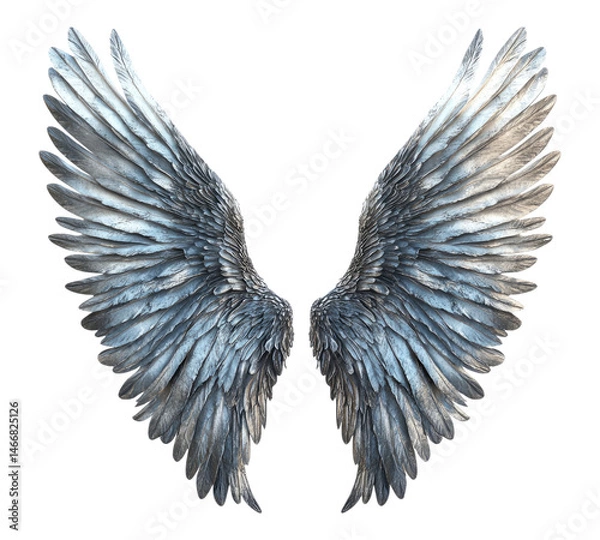 Fototapeta silver color wings on transparent background
