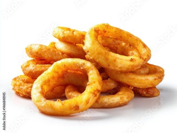 Obraz Pile of crispy onion rings, isolated on white background