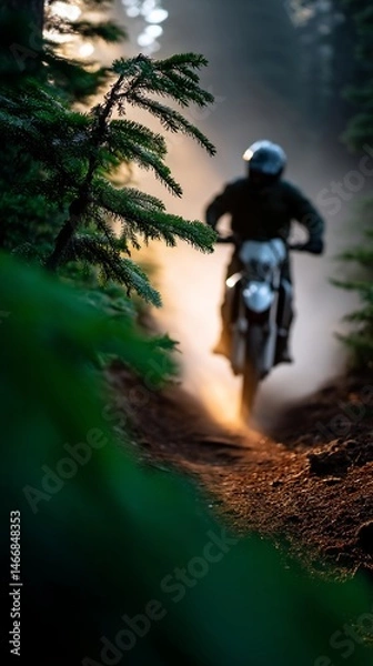 Obraz Motocross rider navigating a forest trail