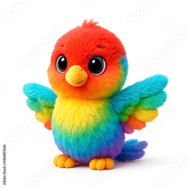 Fototapeta Adorable Rainbow Plush Bird Toy – Colorful AI-Generated Character on White Background