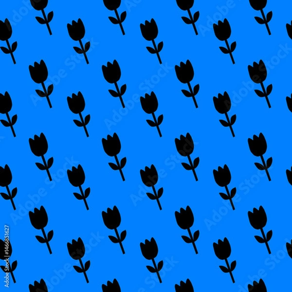 Fototapeta Black Tulips on Vibrant Blue Background Seamless Pattern Design Floral Pattern Seamless Flower Pattern