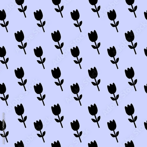 Fototapeta Black Tulip Floral Pattern on Lavender Background Floral Pattern Seamless Flower Pattern