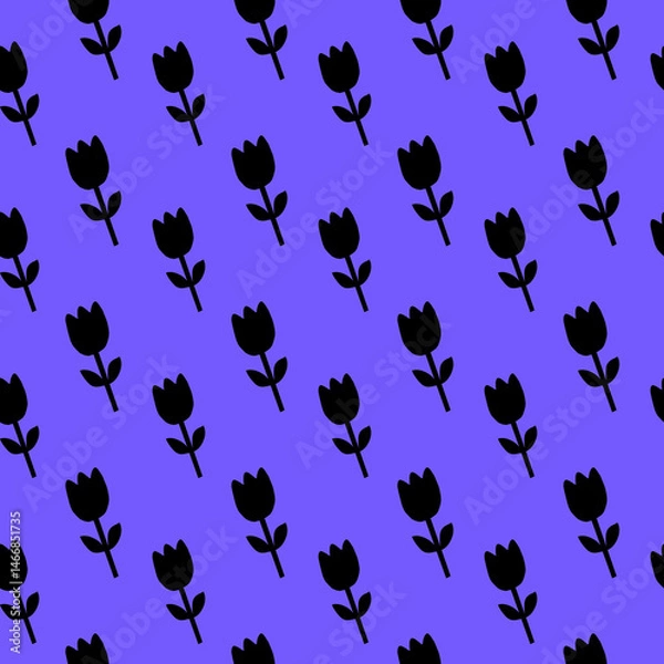Fototapeta Purple Floral Pattern with Black Tulips Seamless Floral Pattern Seamless Flower Pattern