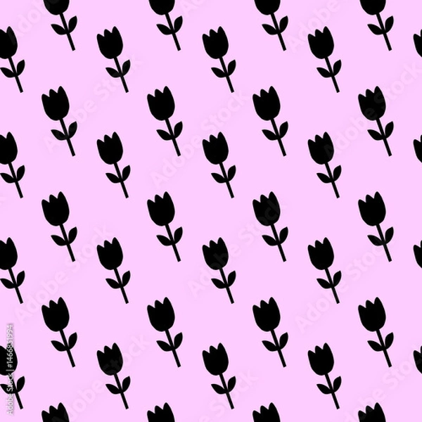 Fototapeta Black Tulip Pattern on Light Pink Pattern Background Floral Pattern Seamless Flower Pattern