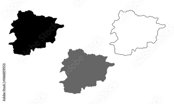 Fototapeta andorra map vector set on white background. Map in various style outline, black, and gray