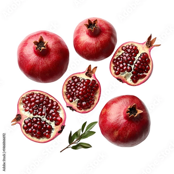 Obraz Whole pomegranate slices isolated on white background