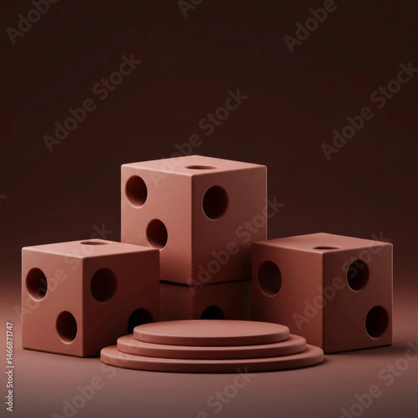 Fototapeta Studio display of stacked, light terracotta-colored geometric shapes, showcasing a product display or minimalist design concept.