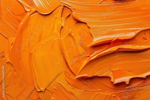 Fototapeta Thick strokes of vibrant orange paint create a textured abstract design