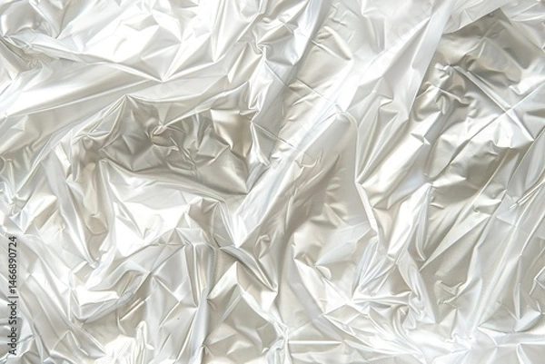 Fototapeta Iridescent folds of shimmering material create a dynamic textured silver surface