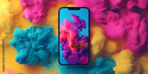 Fototapeta Smartphone with Colorful Ink in Water, Abstract Design Concept