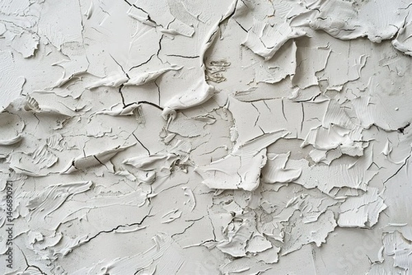 Fototapeta Cracked white paint with thick texture gives an abstract feel to a deteriorating wall