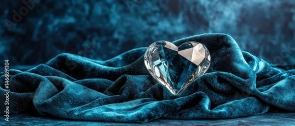 Obraz Elegant Heart Shaped Crystal on Luxurious Teal Velvet Fabric Under Soft Lighting for Decorative Purposes