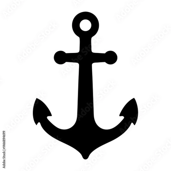 Fototapeta Single black anchor symbol against a white background, seafaring equipment
