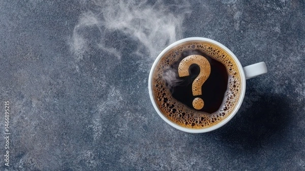 Obraz Steam Rising from a Coffee Cup with Question Mark in Dark Background Symbolizing Uncertainty or Curiosity About Life