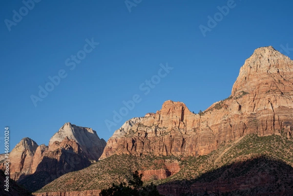 Obraz View of Zion National Park during sunset. Colorful rocks. Utah, USA	