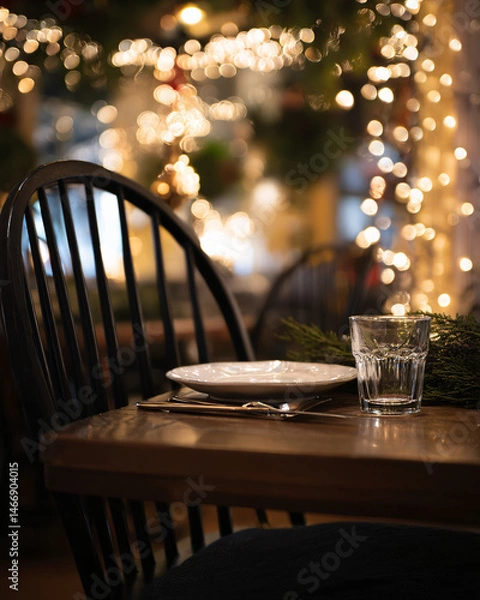 Fototapeta holiday dinner table with empty chair symbolizing absent family member abroad