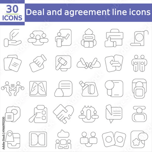 Obraz    Deal and agreement line icons collection. Big UI icon set in a flat design. Thin outline icons pack. Vector illustration