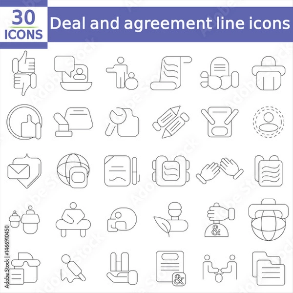 Obraz    Deal and agreement line icons collection. Big UI icon set in a flat design. Thin outline icons pack. Vector illustration