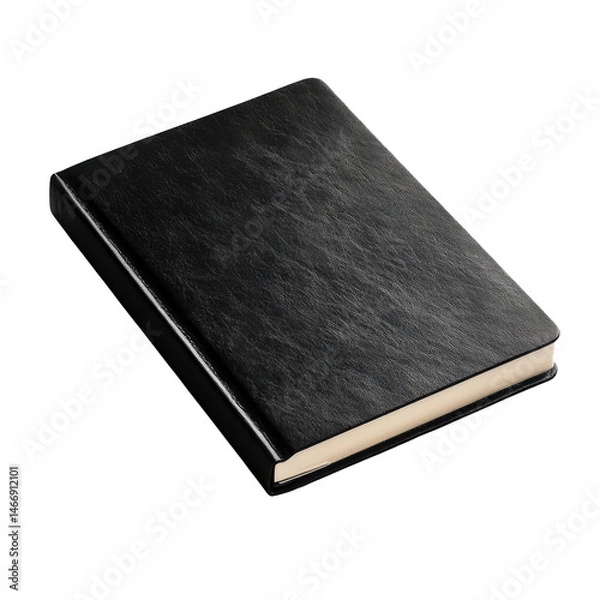 Fototapeta Elegant Black Leather Journal on a Simple Background for Writing and Reflection on transparent background