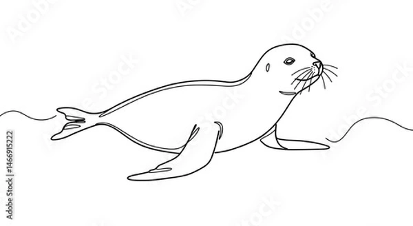 Fototapeta Seal swimming gracefully in simple line art design  