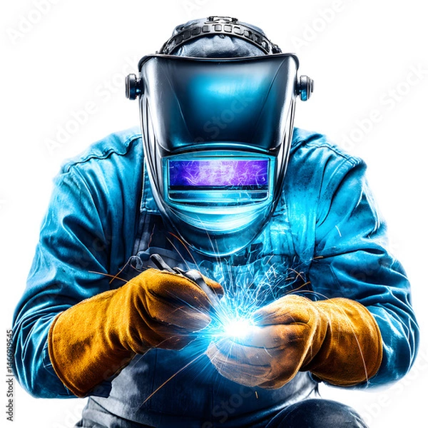 Obraz Welder at work isolated on white background