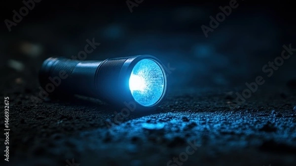 Fototapeta The flashlight shines and illuminates the room, highlighting its function as a lighting aid when it is dark and unclear.