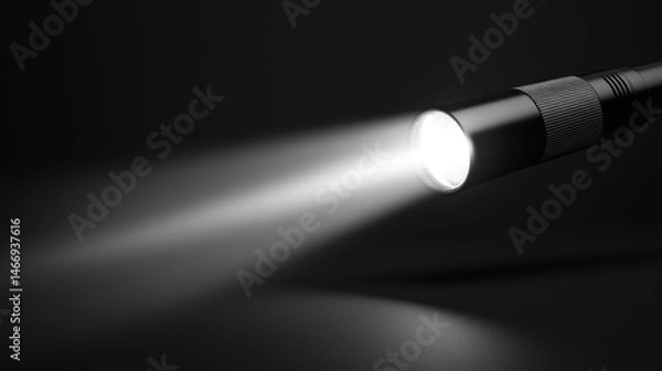 Fototapeta The flashlight shines and illuminates the room, highlighting its function as a lighting aid when it is dark and unclear.