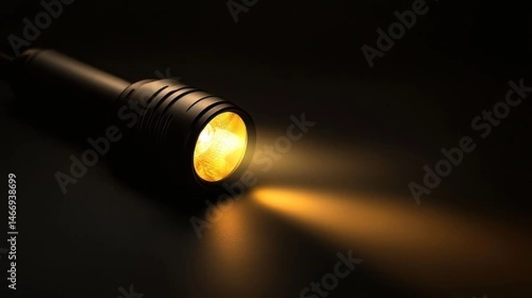 Fototapeta The flashlight shines and illuminates the room, highlighting its function as a lighting aid when it is dark and unclear.
