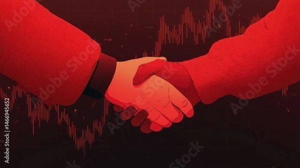 Fototapeta The idea of ​​a business deal, financial partnership or collaboration in the financial markets, the background is filled with charts and stock trading data.
