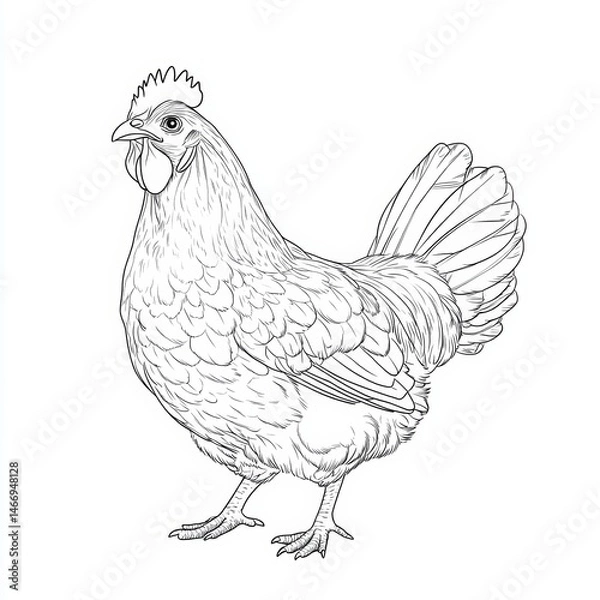Fototapeta Line Art Drawing of a Hen