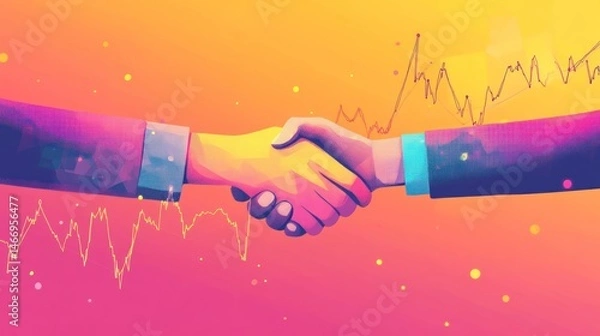 Fototapeta The idea of ​​a business deal, financial partnership or collaboration in the financial markets, the background is filled with charts and stock trading data.