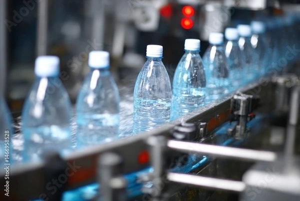 Fototapeta Automatic installation for filling water in plastic bottles