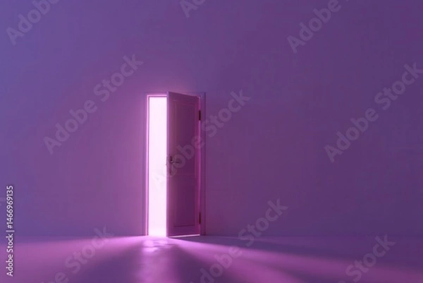 Fototapeta Closed purple door with light coming in through it, isolated on lavender background
