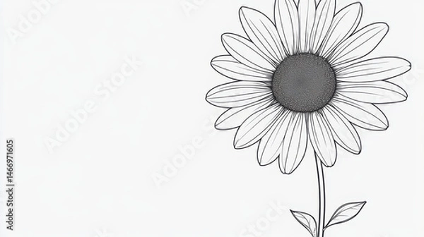 Fototapeta Minimalistic daisy flower illustration featuring detailed outline of petals and central disk, evoking sense of simplicity and elegance. This design can be used for various creative projects