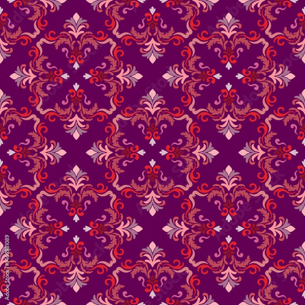 Obraz Vintage Purple Floral Damask Seamless Vector Pattern, Mystic Lavender Baroqoue Seamless Pattern. 

