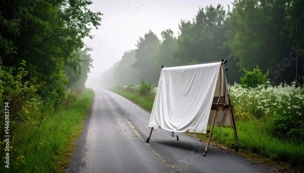 Obraz White Sheet on Road, Supported by Structure