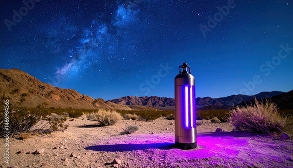 Obraz Bottle with Uv Lights in Desert Landscape
