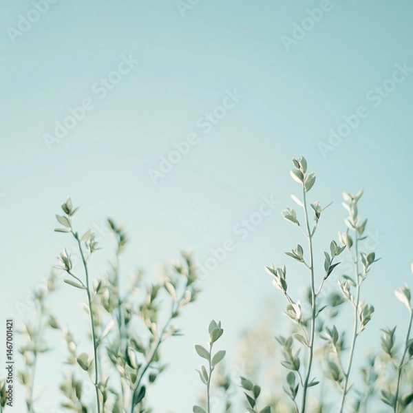 Obraz Delicate white flowers stand out against a serene blue background, creating a peaceful and refreshing visual. A beautiful combination of simplicity and elegance, perfect for calm and serene vibes.

