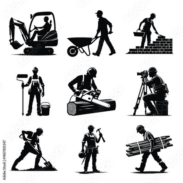 Fototapeta Construction worker bundle set collection vector illustration isolated on a white background