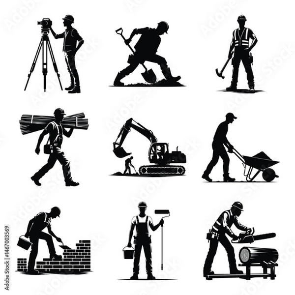 Fototapeta Construction worker bundle set collection vector illustration isolated on a white background